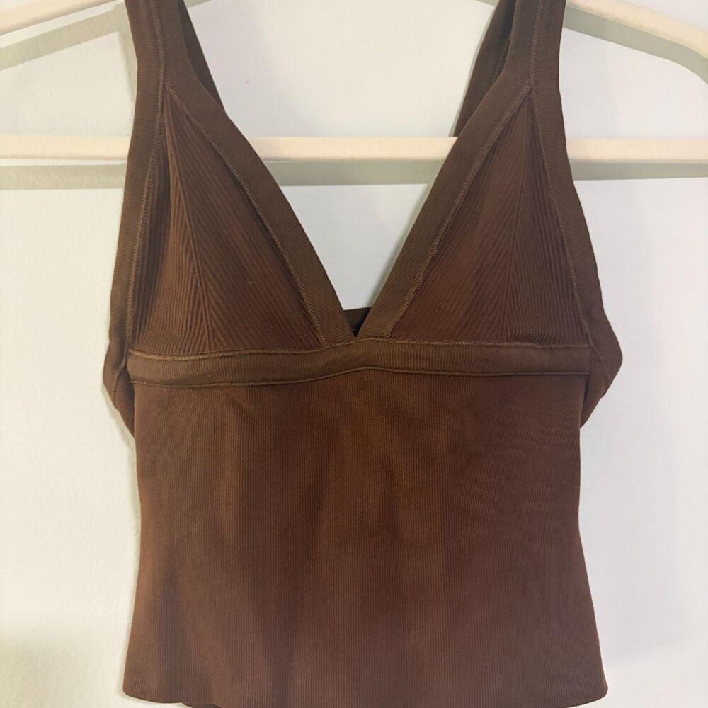 Urban Outfitters Out From Under Chocolate Brown Ribbed Plunging Crop Tank XS